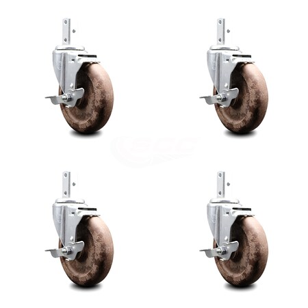 Service Caster 5 Inch High Temp Glass Filled Nylon 7/8 Inch Square Stem Caster Set with Brake SCC-SQ20S514-GFNSHT-TLB-78-4